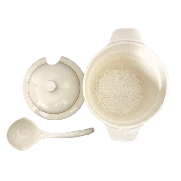 Vintage 1.5 Quart Speckled Floral Soup Tureen Serving Bowl And Ladle - Picture 6 of 14